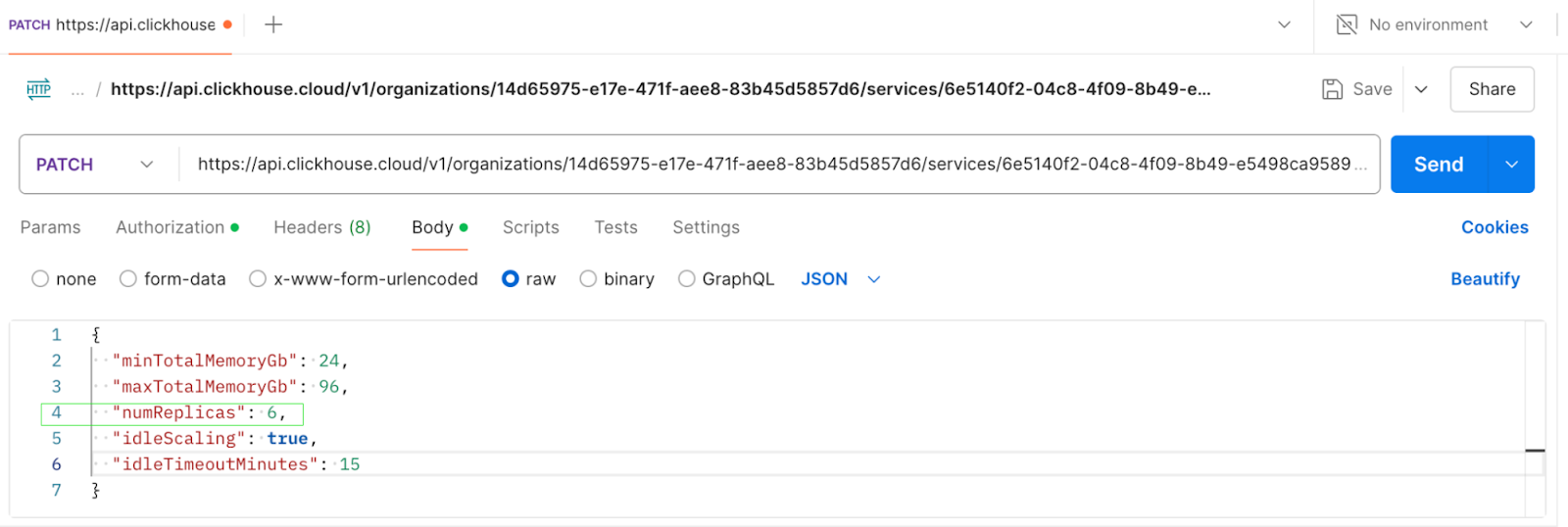 Запрос PATCH для масштабирования